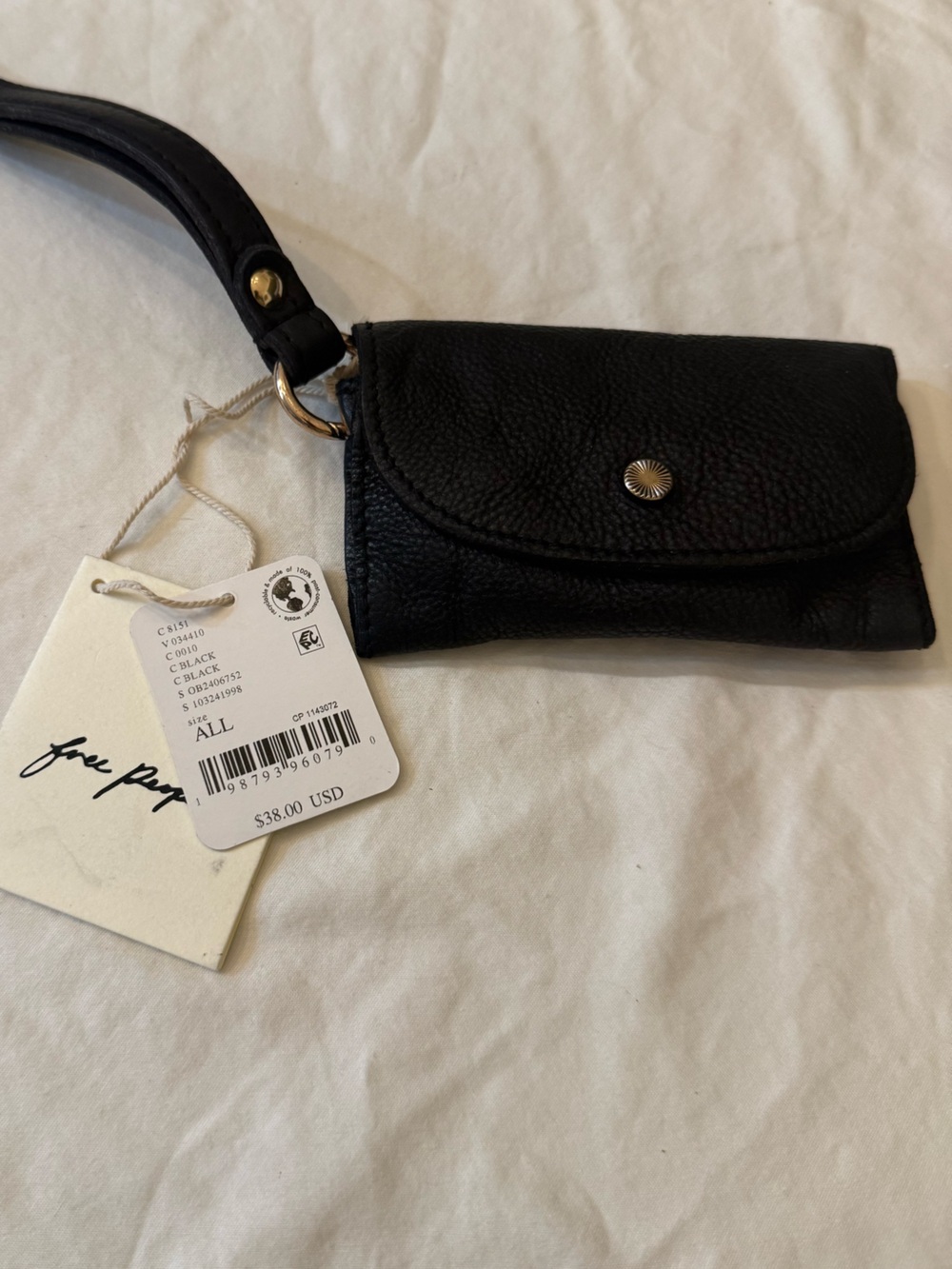 Free People Black Leather Wristlet Clutch with Removable Strap